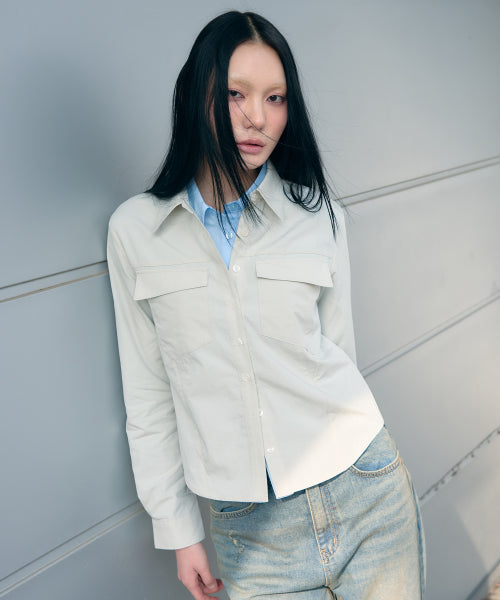 Two-Pocket Slim Shirt [beige]