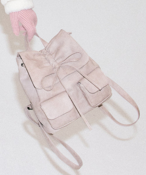 Vegan Leather Shirring Ribbon Backpack [PINK]