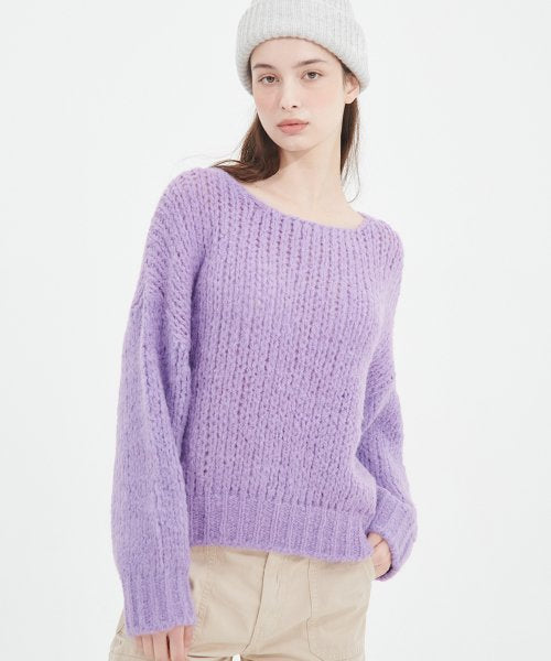 Loose-fit net sweater purple