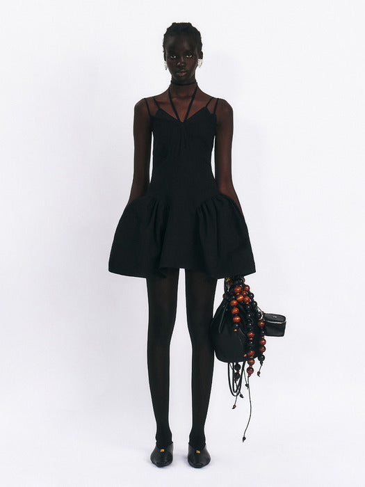 STRAPPY MINI DRESS WITH NECK STRAP TIE - BLACK