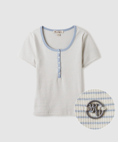 Half Opened Button Ribbed T-Shirt / WHRAE2528F