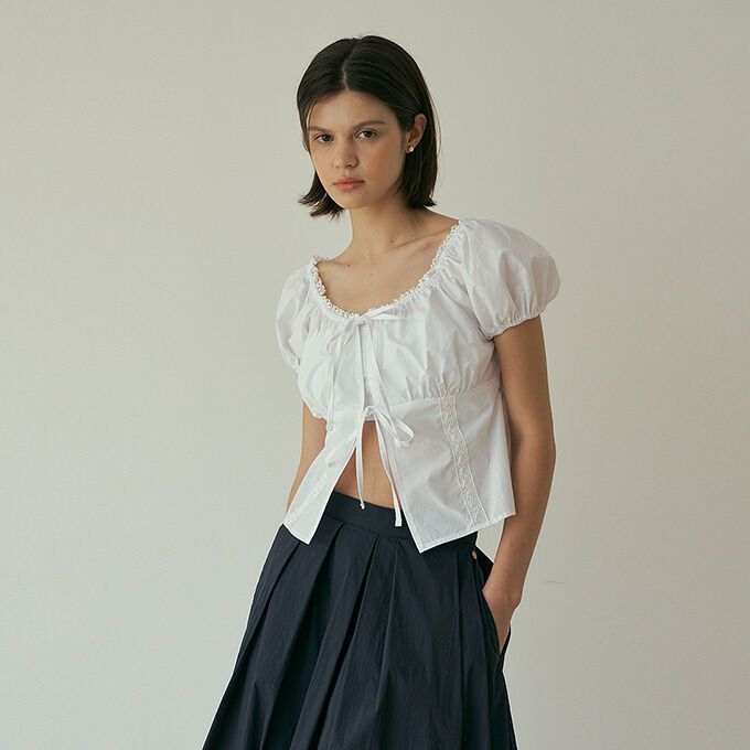 Shirring bolero blouse (ivory)