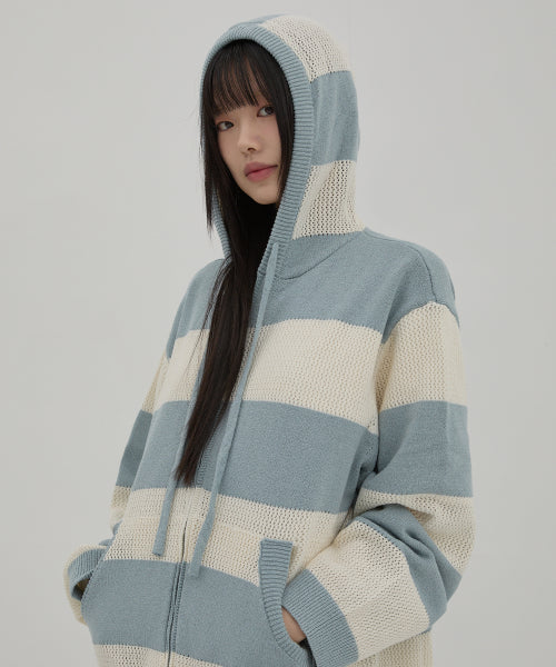 WAIKEI Stripe Skasi Hooded Knitwear Zip-Up Ivory - Size & Review | Musinsa