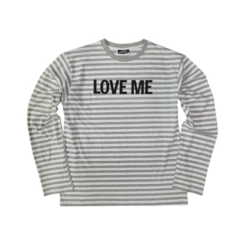 LOVE ME ストライプ ロングTシャツ グレー