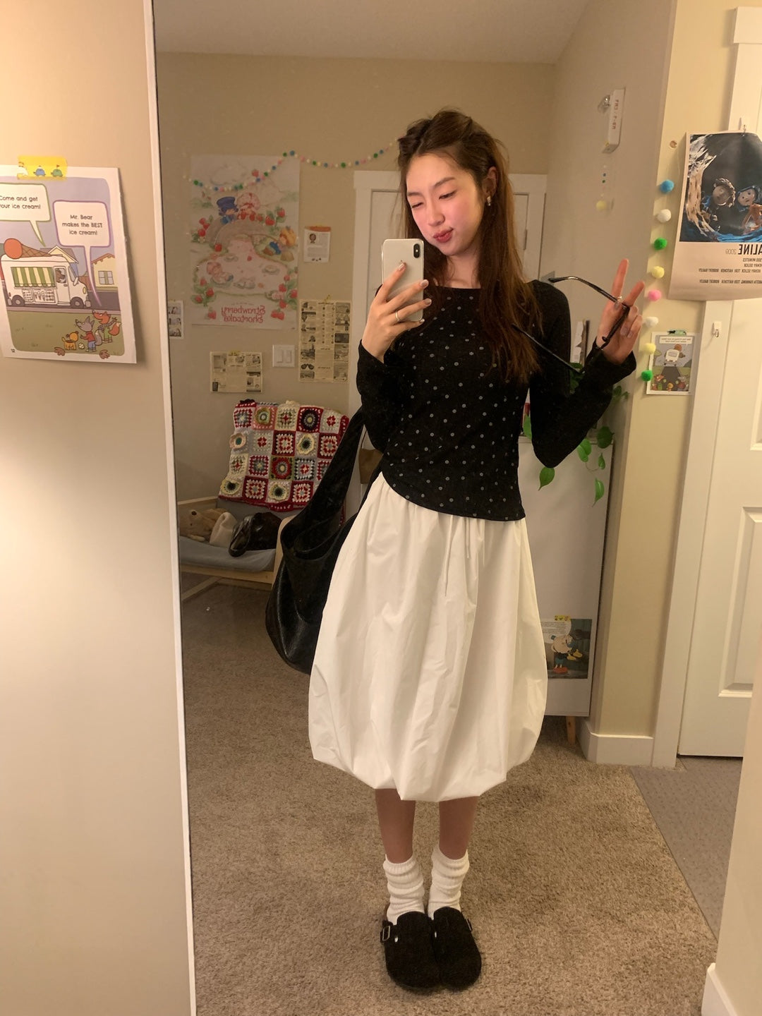 Bow archivist balloon midi skirt