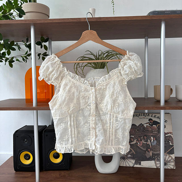 Fine Color [Fit Best/Pinter Sense🫧] Arm Salon X Frill Flower Embroidery Pintuck Sleeveless Blouse