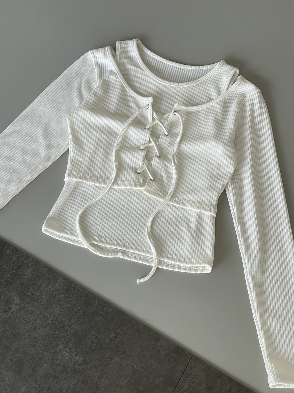 Hiery [The Hiery MADE/Baller Core Look] Ribbed Layered Eyelet Sleeveless Cardigan SET