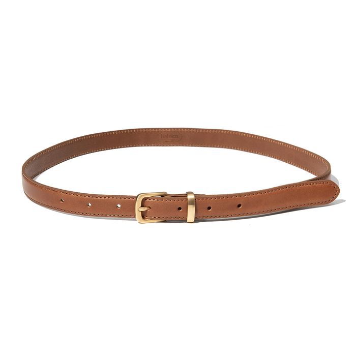 (W) simple western gold square cowhide leather belt (T015_tan)