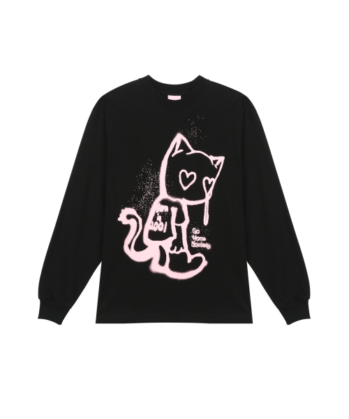[IBA23UT15BK] LOVE CRYING CAT Long Sleeve - Black