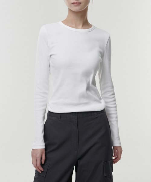 Women's Slim Crew Neck Long Sleeve T-Shirt [White]