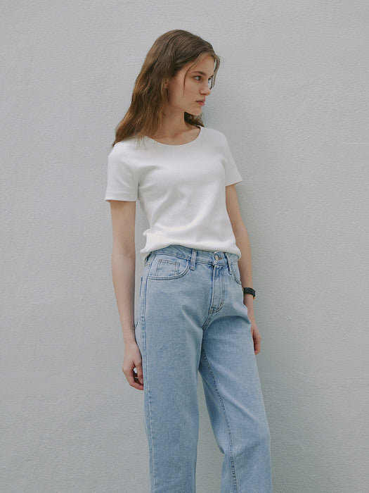 Ovel neck Short sleeved T-shirt - Ivory