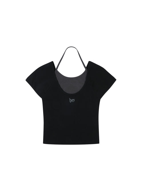 Halter Boat-Neck Set Top Black