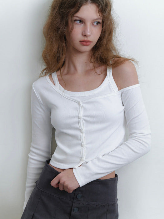 one off-shoulder cardigan set - white