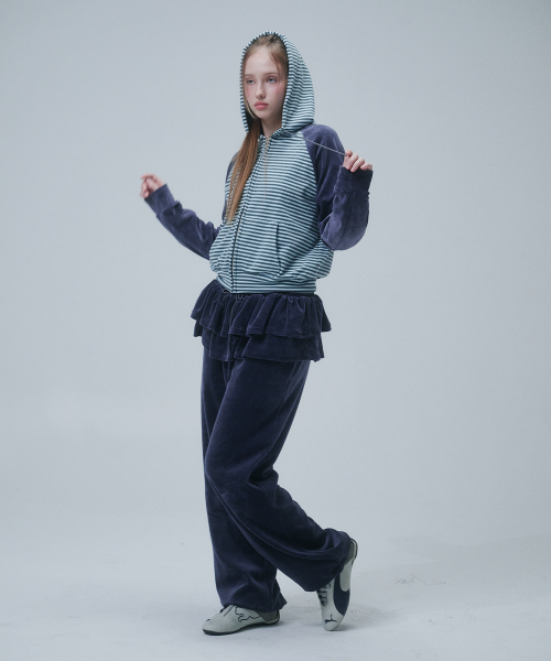 VELOUR CROP HOODIE, NAVY