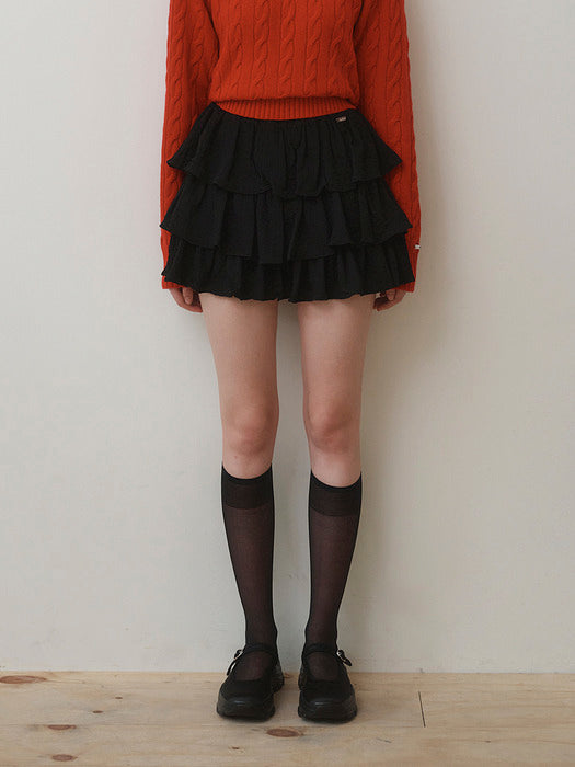 Cancan Shirring Mini Skirt Black