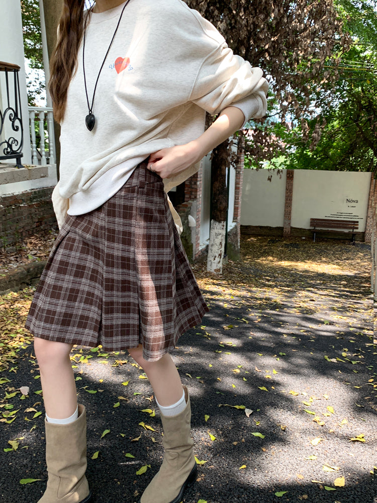 Yunuah [Vintage/Checkered] Uniform Check School Look Midi A-line Skirt 117