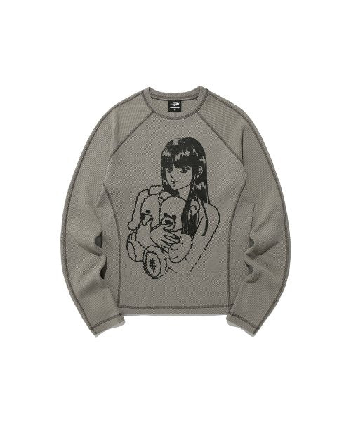 Doll and the Girl Waffle Long Sleeve T-Shirt_Beige (NG2ESUT550A)