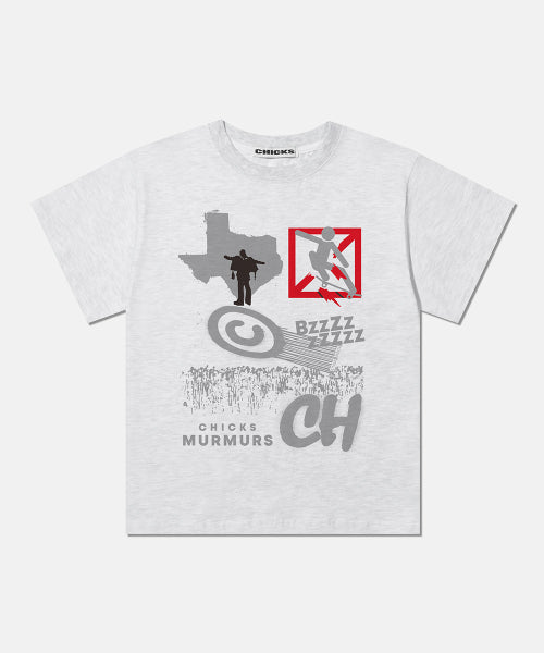 CHICKS MURMURS DTP Graphic Short Sleeve Logo TEE-White Melange