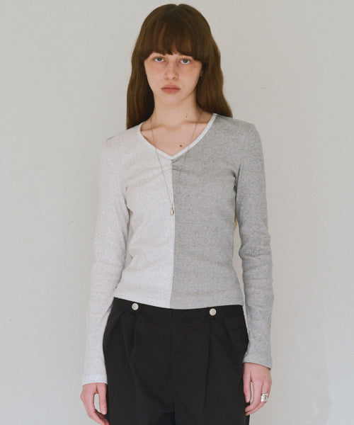 Mixed Pattern T-Shirt [Melange Gray]