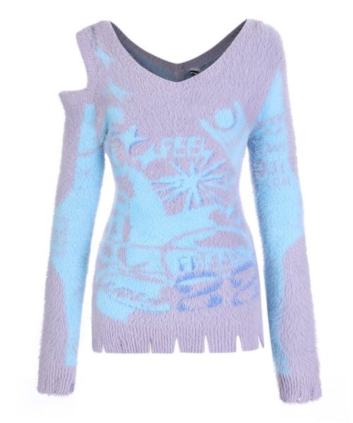 LALA PRINTED CUT OUT KNIT BLUE BP4KL002