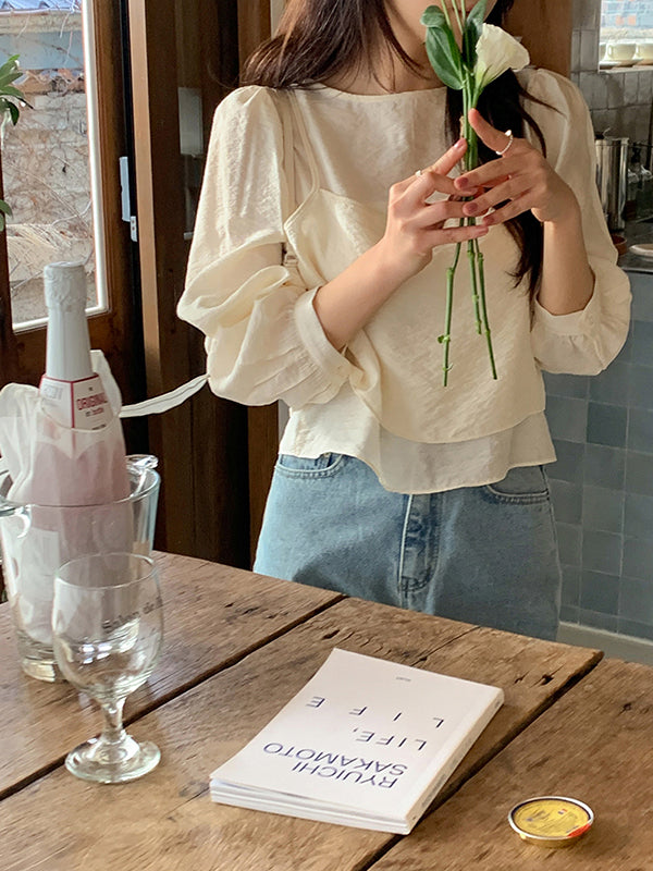 French of [guest Look/MADE] Angel Spring Ribbon Bustier Layered Cropped Blouse (3 colors)