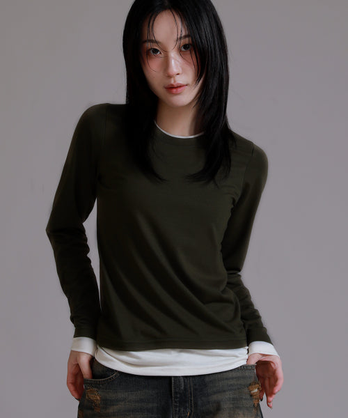 Basic Line Layered T-Shirt_Khaki