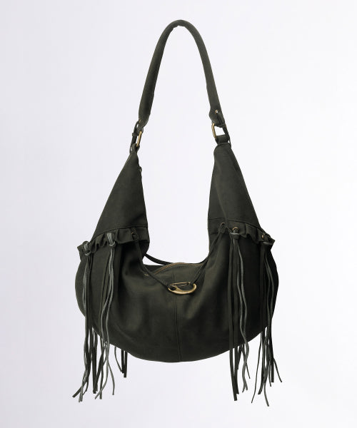 Faux Suede String Hobo Bag Deep Green