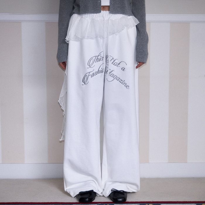 Lace Layered Lettering Pants [Ivory]