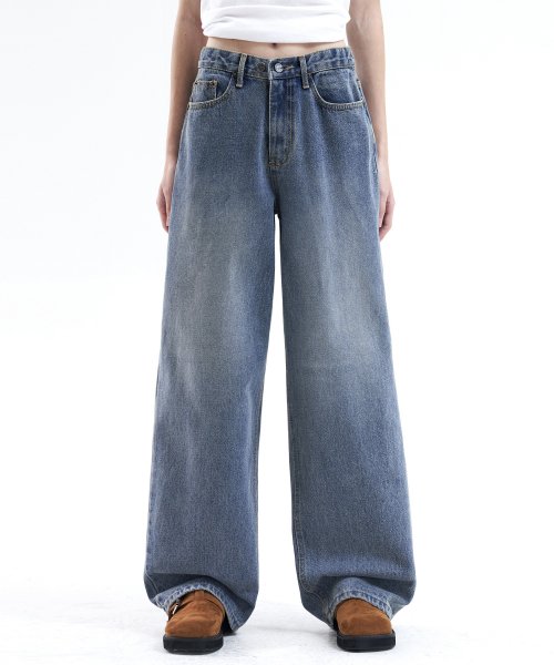 [9448] Unisex Wide Two-Button Pants (Light Indigo)