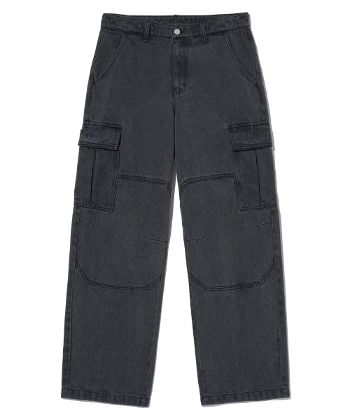 SPEAKER STRAIGHT DENIM CARGO PANTS - GREY