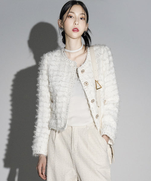 AVANDRESS WHITE TWEED CROPPED JACKET - Size & Reviews | MUSINSA