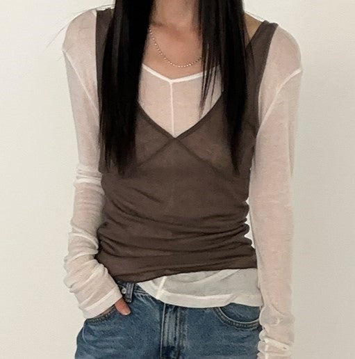 Four Seasons [Daily Navy] £108 Tencelayer Sleeveless Layered T-Shirt Sleeveless
