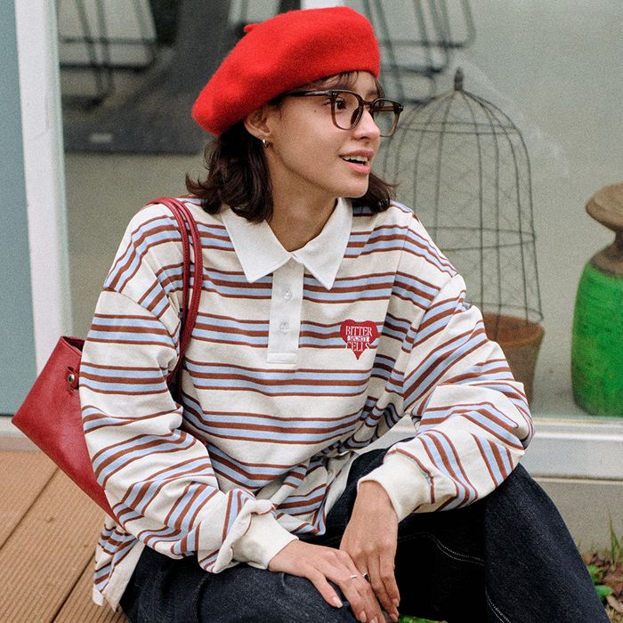 Union Stripe Collar Tee-Sky Blue