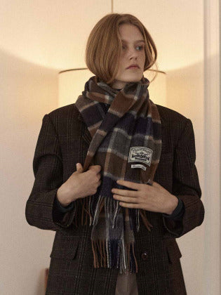 Daily check wool muffler - Navy check