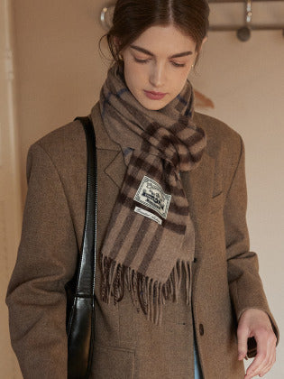 Daily check wool muffler - Beige Check