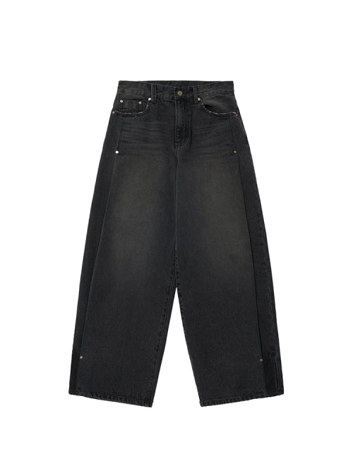 Side chin denim pants, black