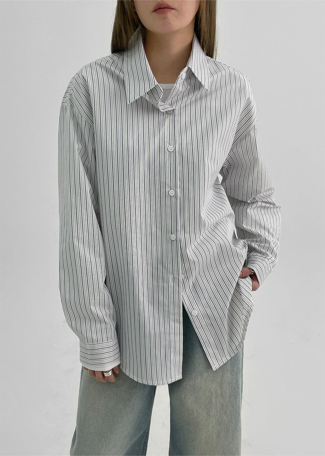Black-Up Vive Oversized-Fit Stripe Shirt
