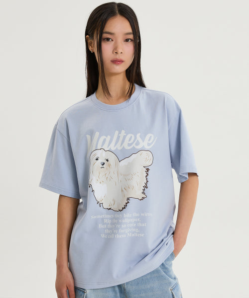 ★WAIKEI★ Maltese illustration short sleeve t-shirt sky blu Maltese Illustration Short Sleeve T-Shirt Sky Blue – Wishbucket