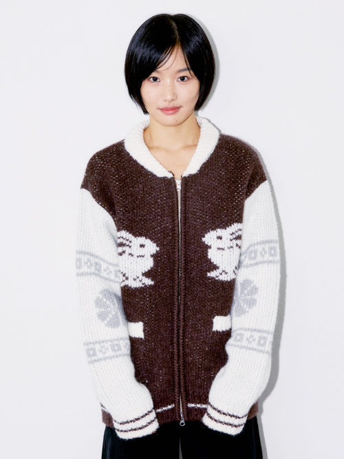 Cowichan knit zip-up cardigan, brown