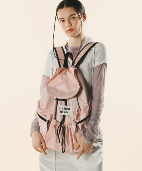 Glittery pink string flap backpack
