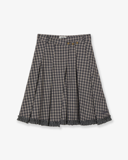 CHECK WRAP PLEATS SKIRT [GREY]