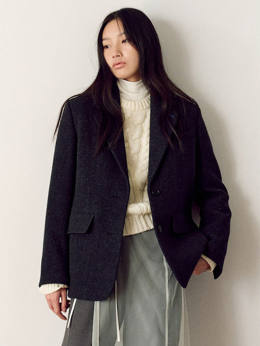 Back Detail Tailored Wool Jacket Ash (KE4X30M134)