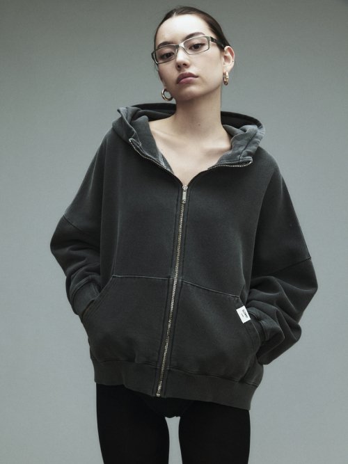 GLOWNY G CLASSIC WASHED BOXY ZIP UP (CHARCOAL) - Size & Reviews | MUSINSA