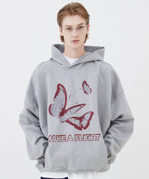 BUTTERFLY OVER HOODIE Melange Grey