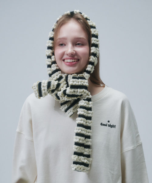 Frill Stripe Muffler, Cream