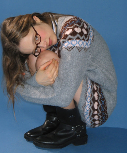 HEART NORDIC ZIP UP CROP CARDIGAN GREY