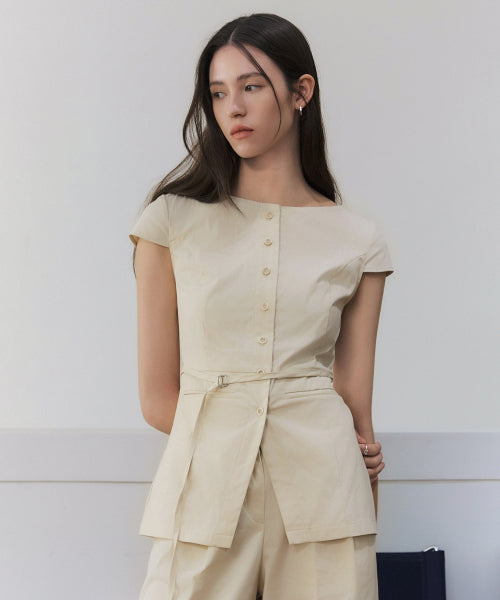 Cap Sleeve Belted Blouse_CREAM