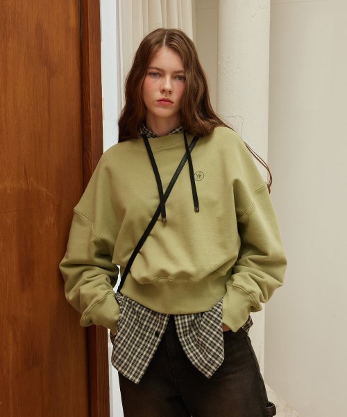 [5420] Circle Logo Crop Sweatshirt (Olive Green)