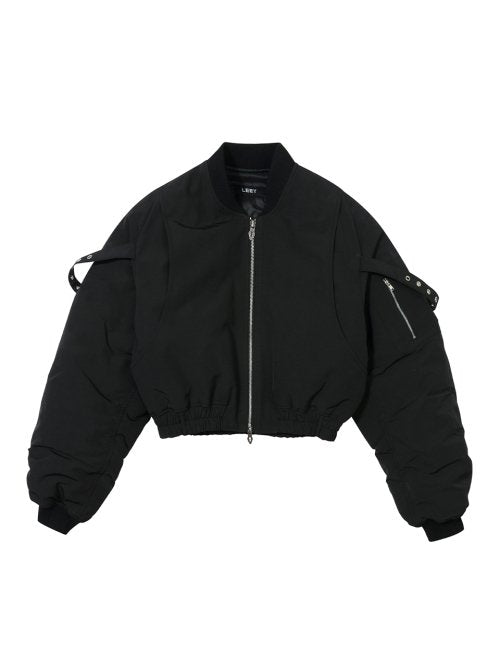Incision Shirring Bomber Jacket Black