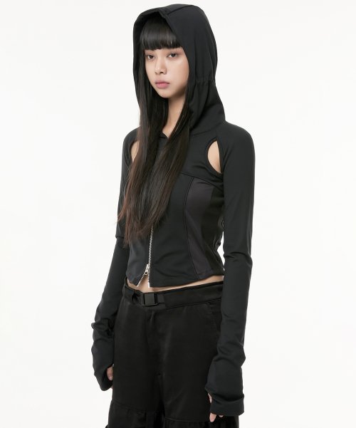 19. Division Cut-out Hooded Zip-up (FL-111_Black)